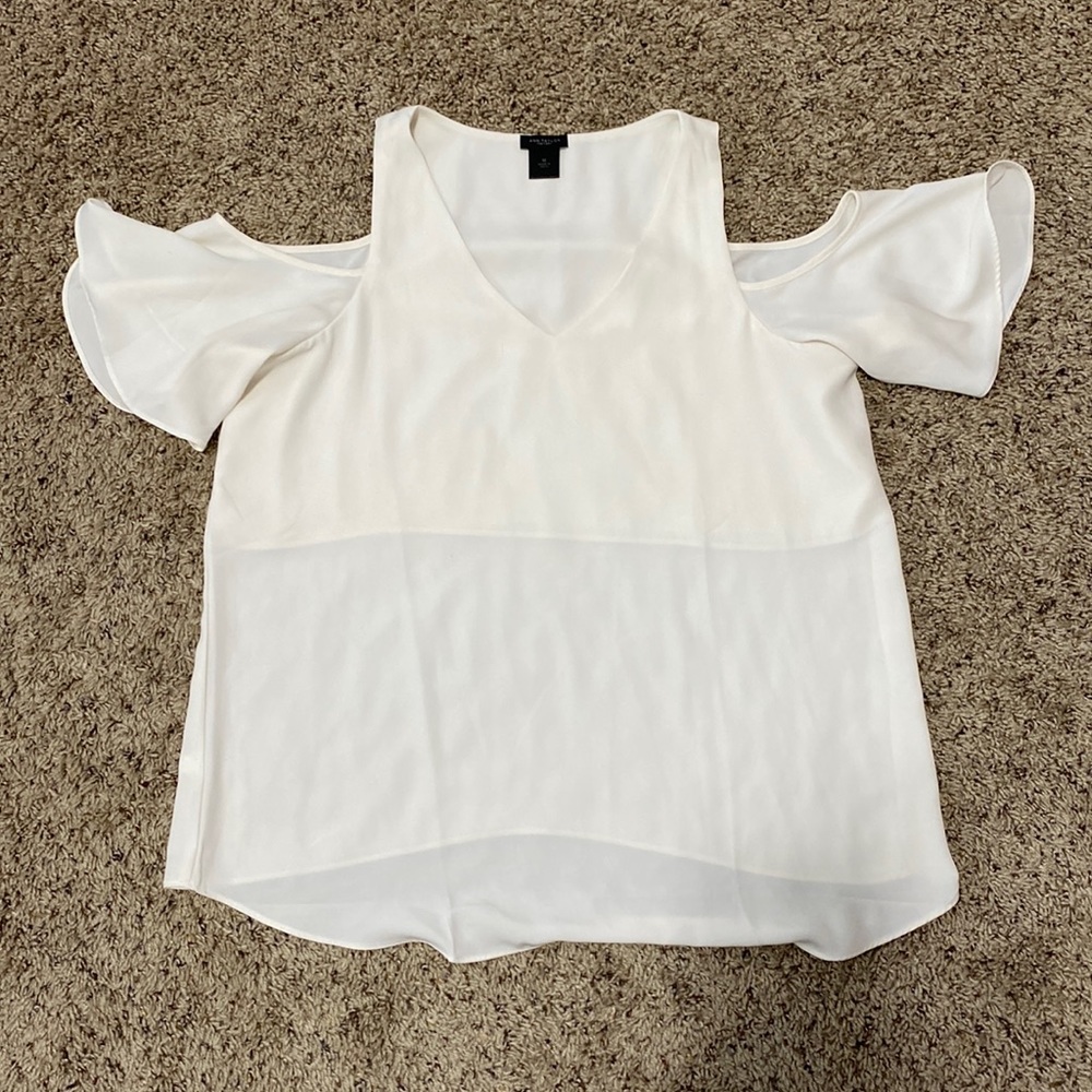 Ann Taylor cream cold shoulder top